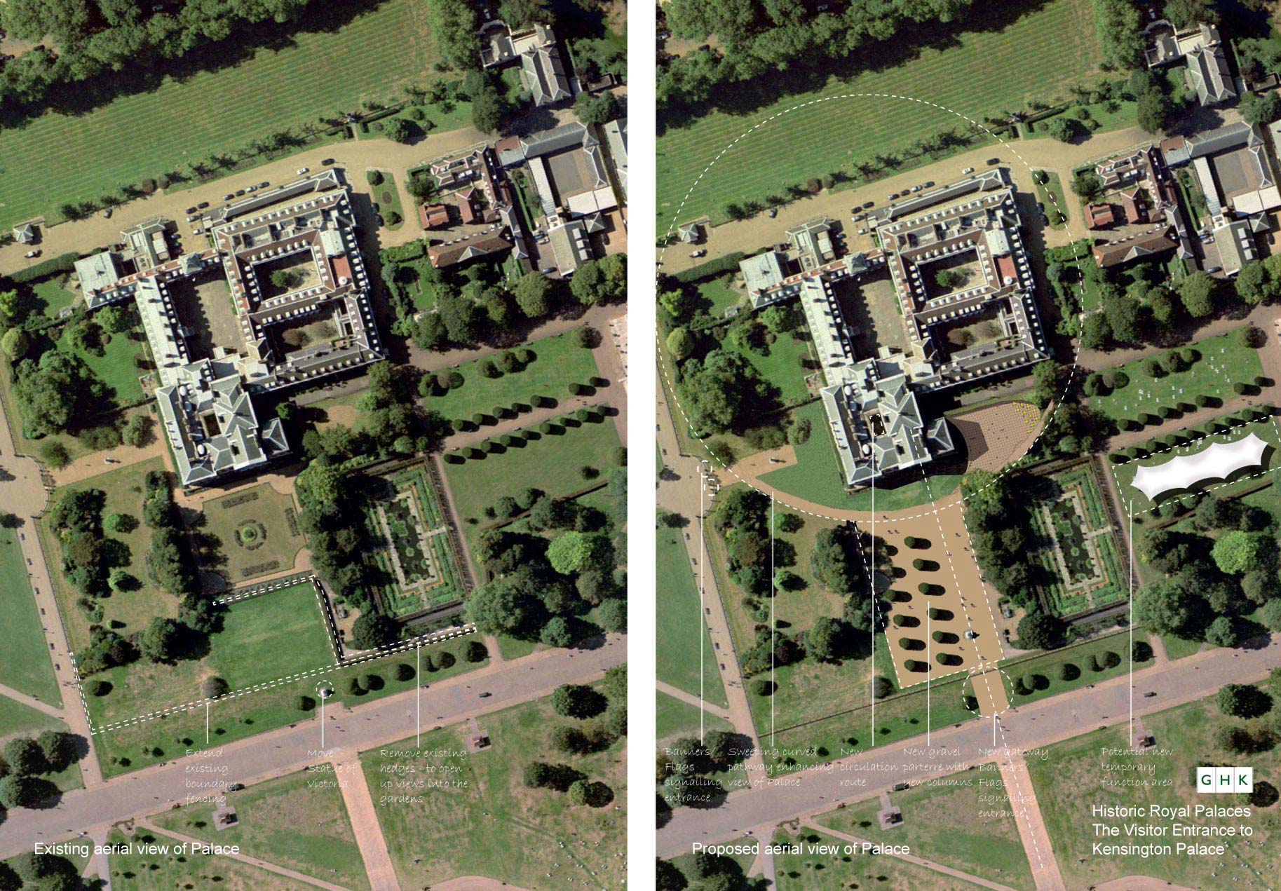 Kensignton Palace proposed Visitor Centre ariel view GHK Architects